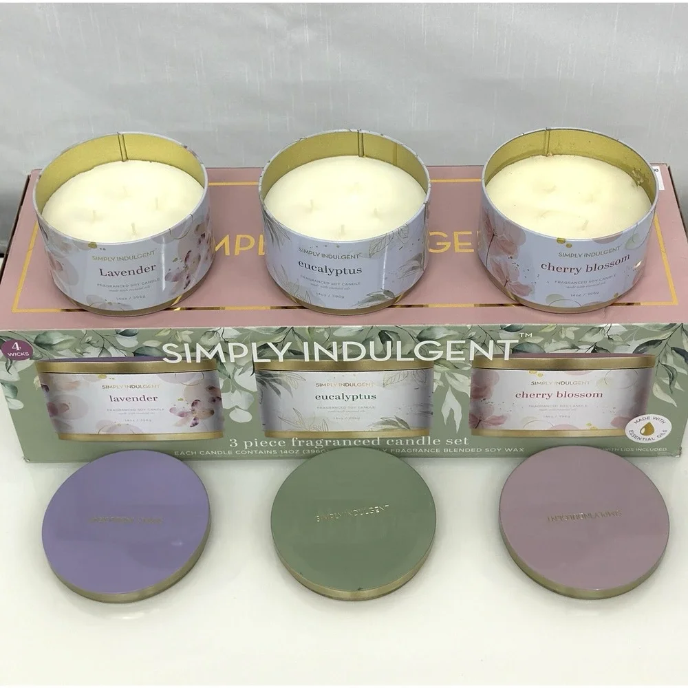 3 Piece Fragranced Candle Set Made with Essential Oils and Soy Wax -Each Cand